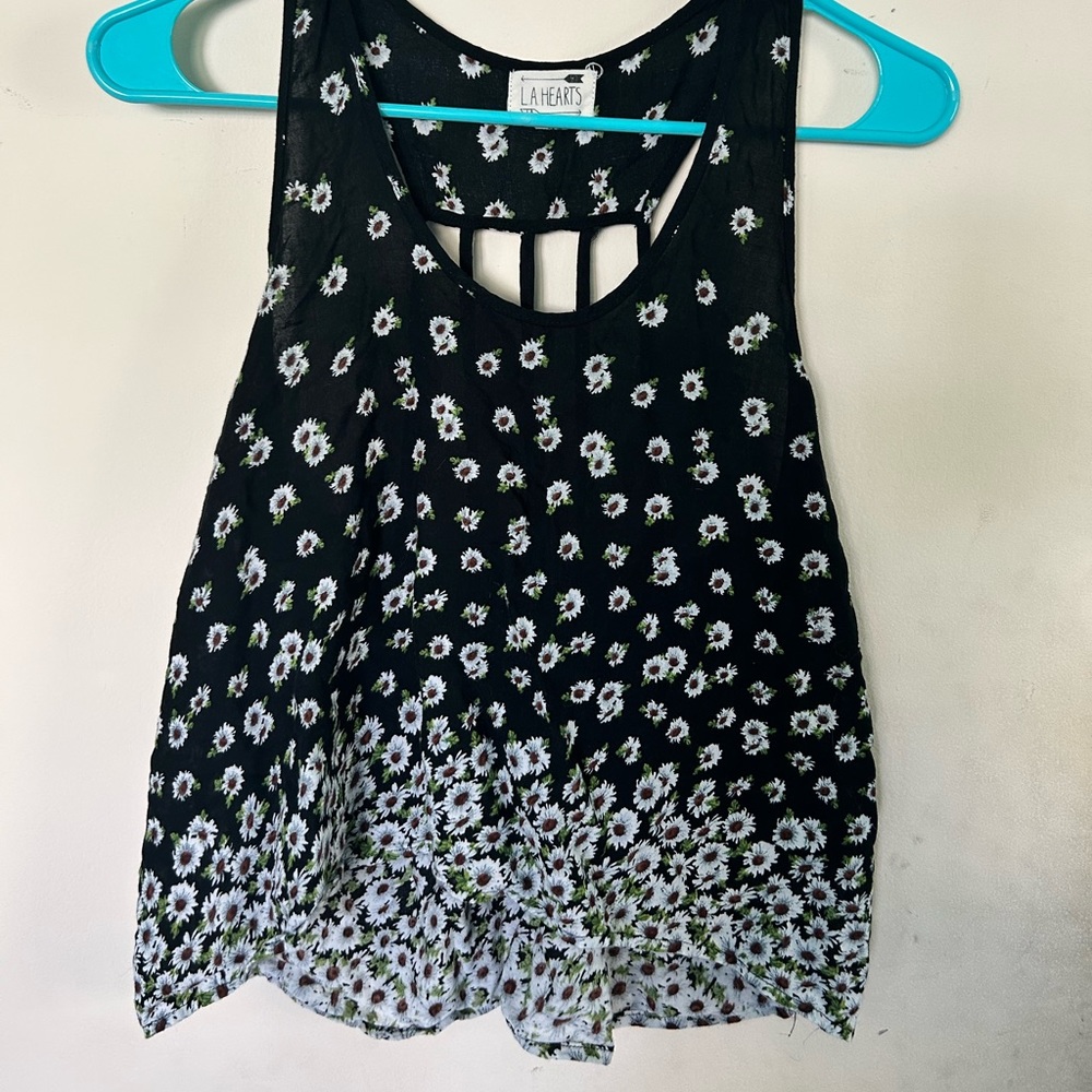 Black floral design tank top